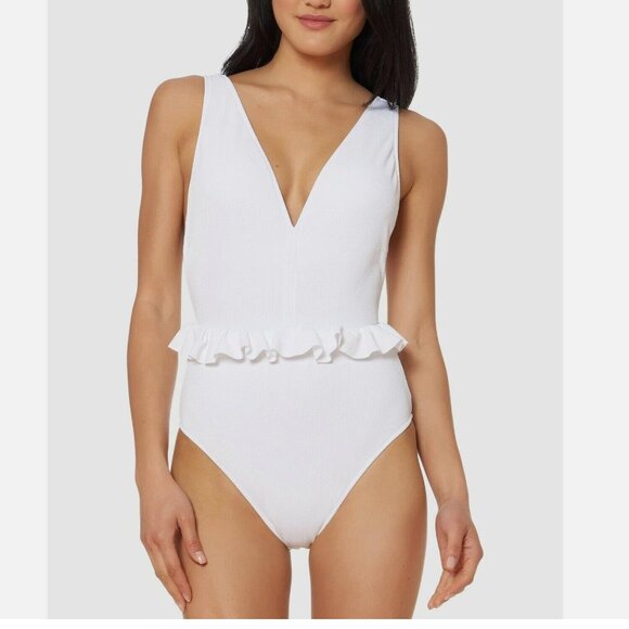 Jessica Simpson Other - NWT Jessica Simpson White V-Neck Ruffle-Waist Textured 1 Piece Swimsuit XL
